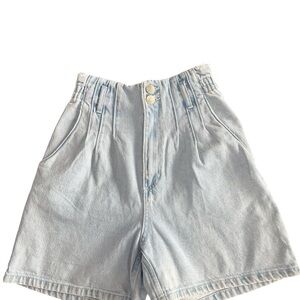 Zara High Waist Light Blue Denim Shorts Paperbag Waist Longer Length Size 2